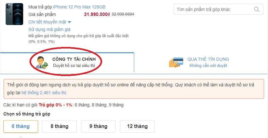 Chọn mục công ty tài chính