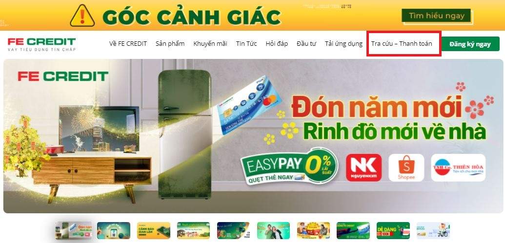 Chọn tra cứu thông tin thanh toán