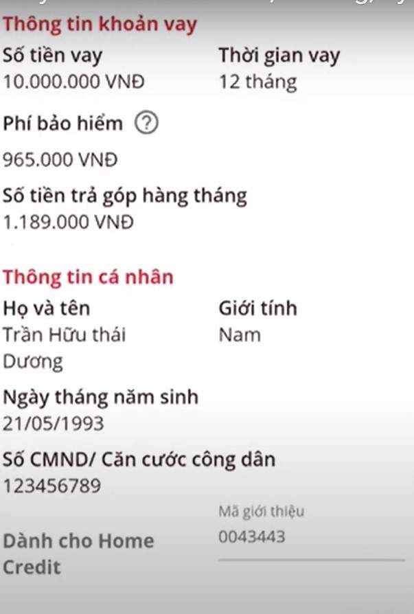 Thông tin khoản vay