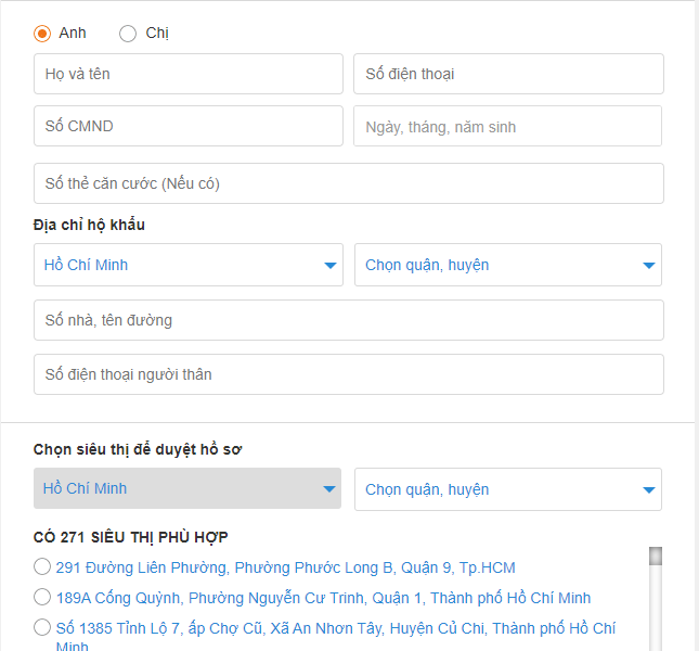 Điền thông tin cá nhân