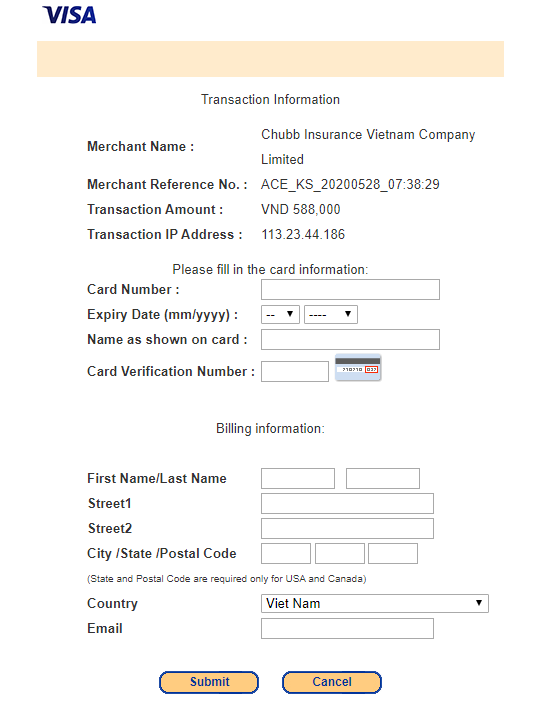  Thanh toán bằng thẻ quốc tế Visa