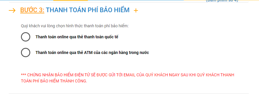 Bước 5: Thanh toán phí bảo hiểm