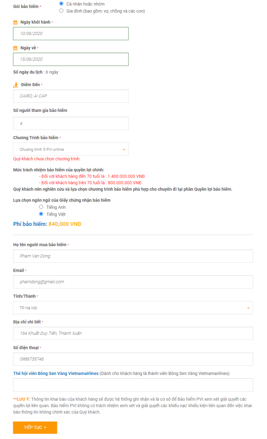 Bước 4: Điền thông tin chi tiết về người được bảo hiểm