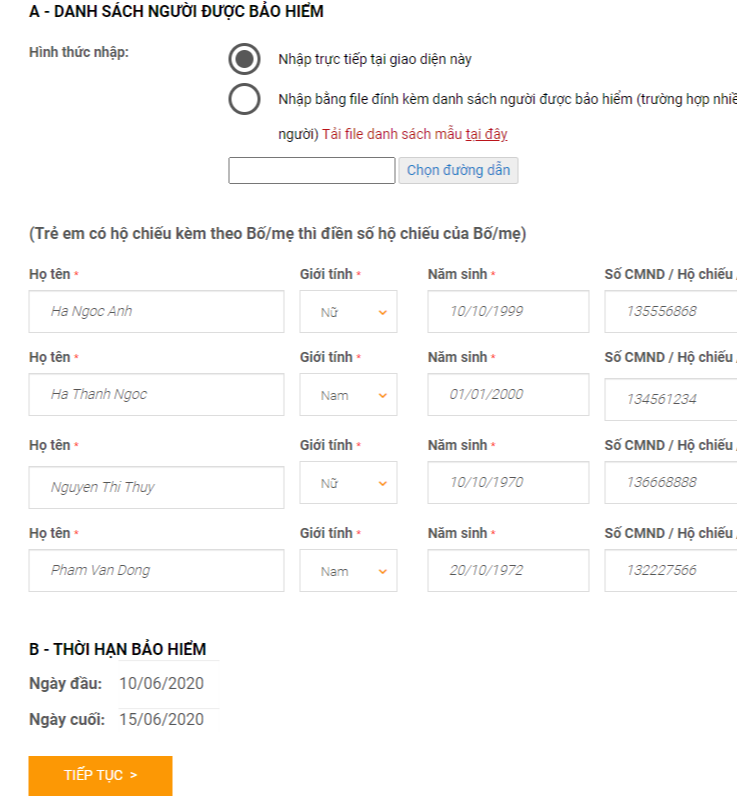 Bước 3: Điền thông tin người mua bảo hiểm 