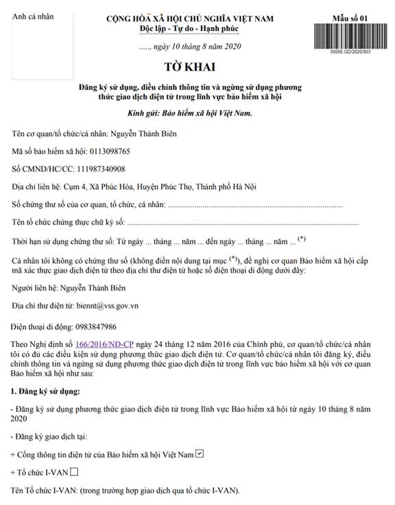 Hiển thị thông tin đăng ký