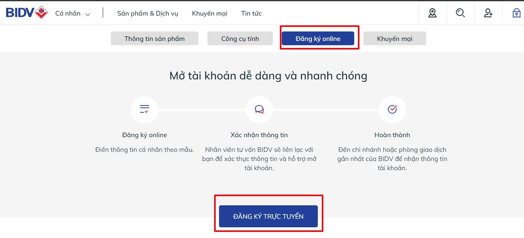 Đăng ký vay trực tuyến