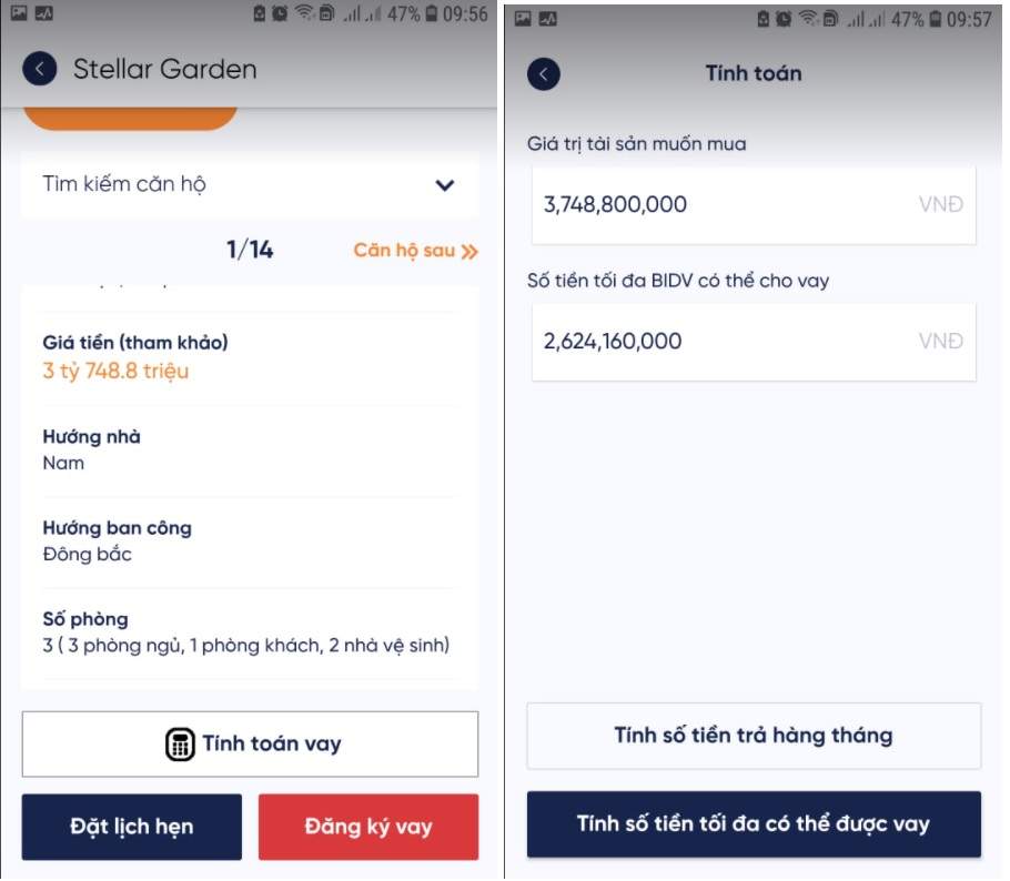 Xem mục tính toán khoản vay