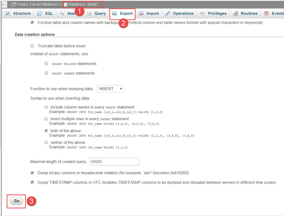 16 export database phpmyadmin 3 5bd3ce702cdd6 Localhost/phpmyadmin là gì? hướng dẫn cách sử dụng cơ bản
