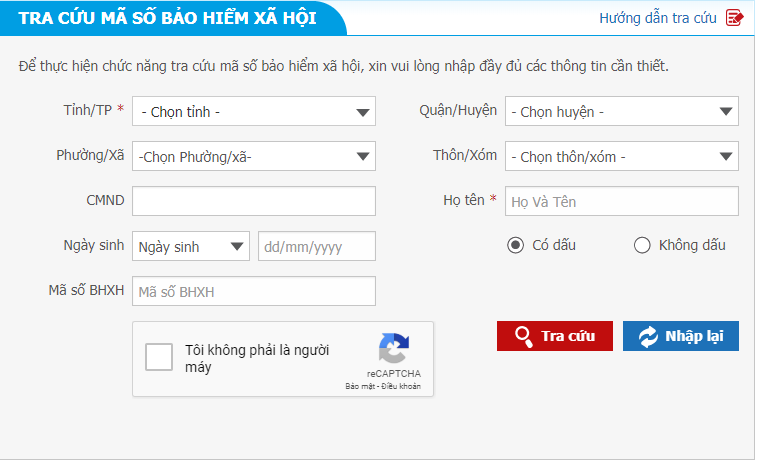 Giao diện tra cứu mã thẻ BHYT