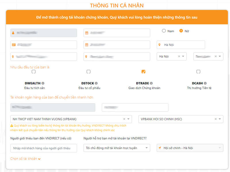 Bước 3: Điền các thông tin cá nhân để mở tài khoản