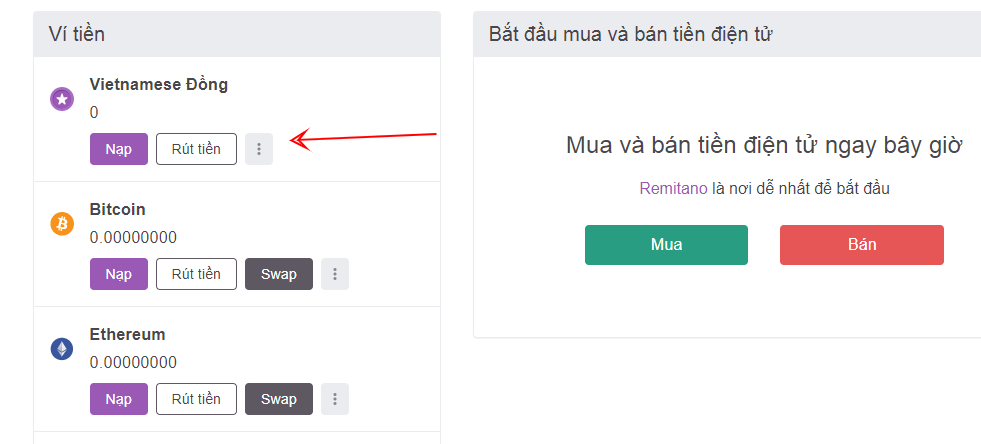 Nạp tiền vào ví trên Remitano