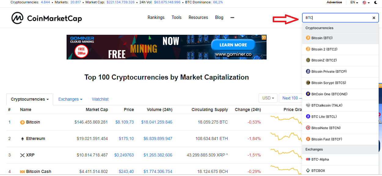 Cách tra cứu tỷ giá tiền ảo