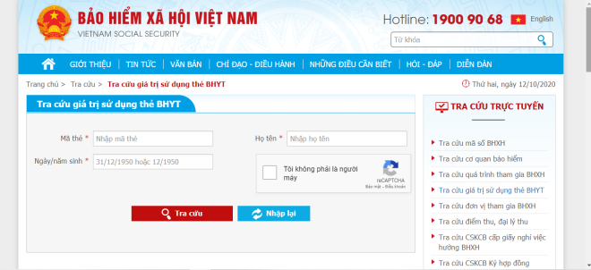 bước 1 tra cứu mã số bhyt qua mạng