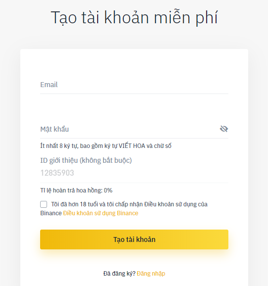 Cách mở tài khoản trên Binance