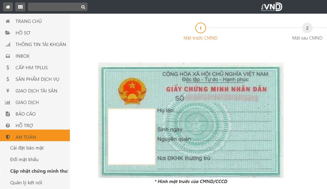 Cập nhật CMTND để giao dịch chứng khoán tại VNDirect