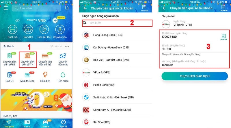 Chuyển tiền đến số tài khoản qua các bước đơn giản