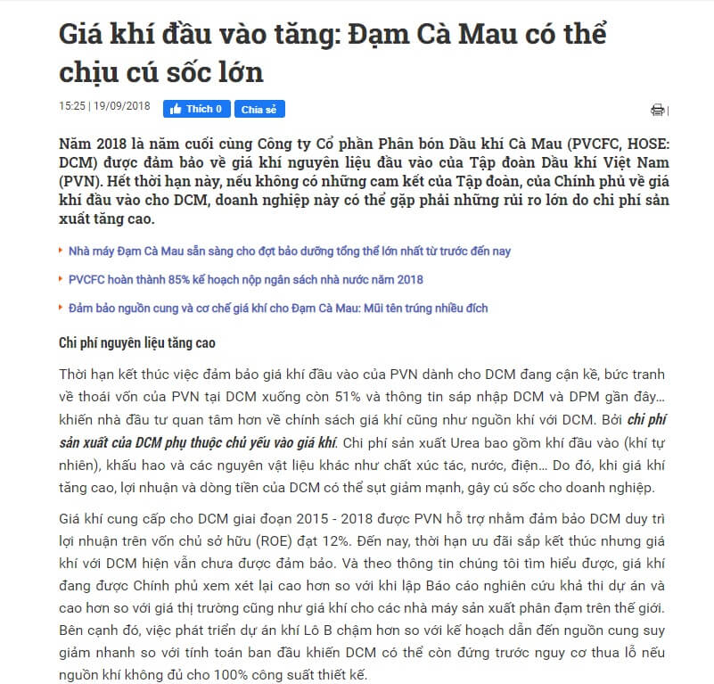 Đạm cà mau và lỗi lo giá khí