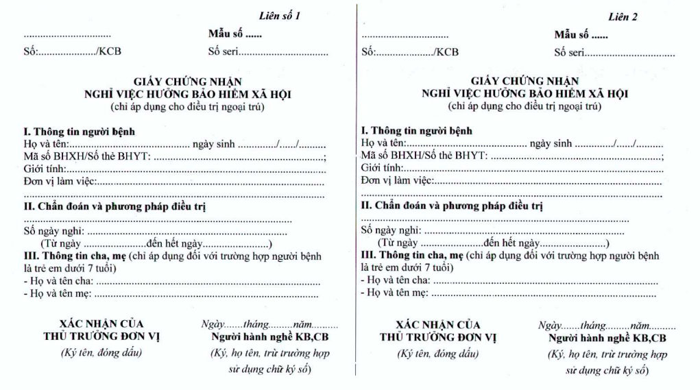Giấy chứng nhận nghỉ việc hưởng BHXH