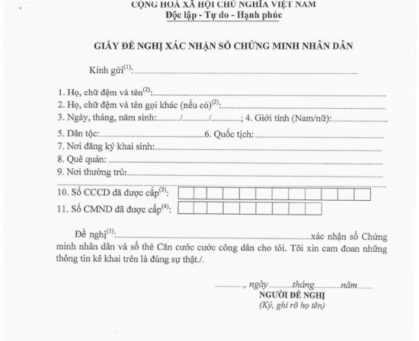 giấy đề nghị xác nhận số CMND
