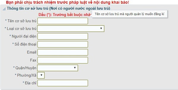 Khai báo thông tin cơ sở lưu trú