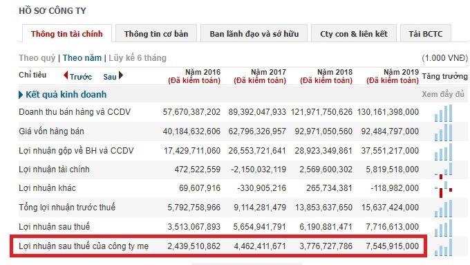 Lợi nhuận sau thuế của Vingroup để tính chỉ số P/E