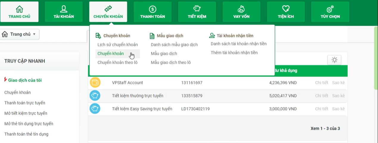 Bước 2 Chọn tính năng chuyển tiền