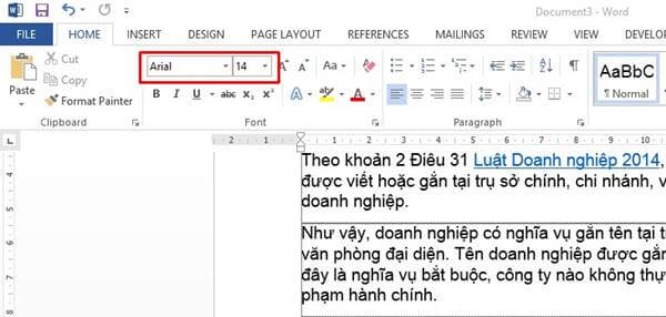 phông chữ và cỡ chữ