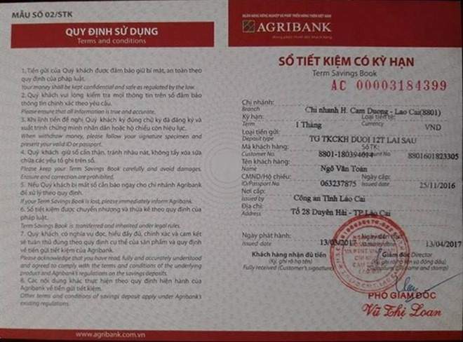 Sổ tiết kiệm ngân hàng Agribank