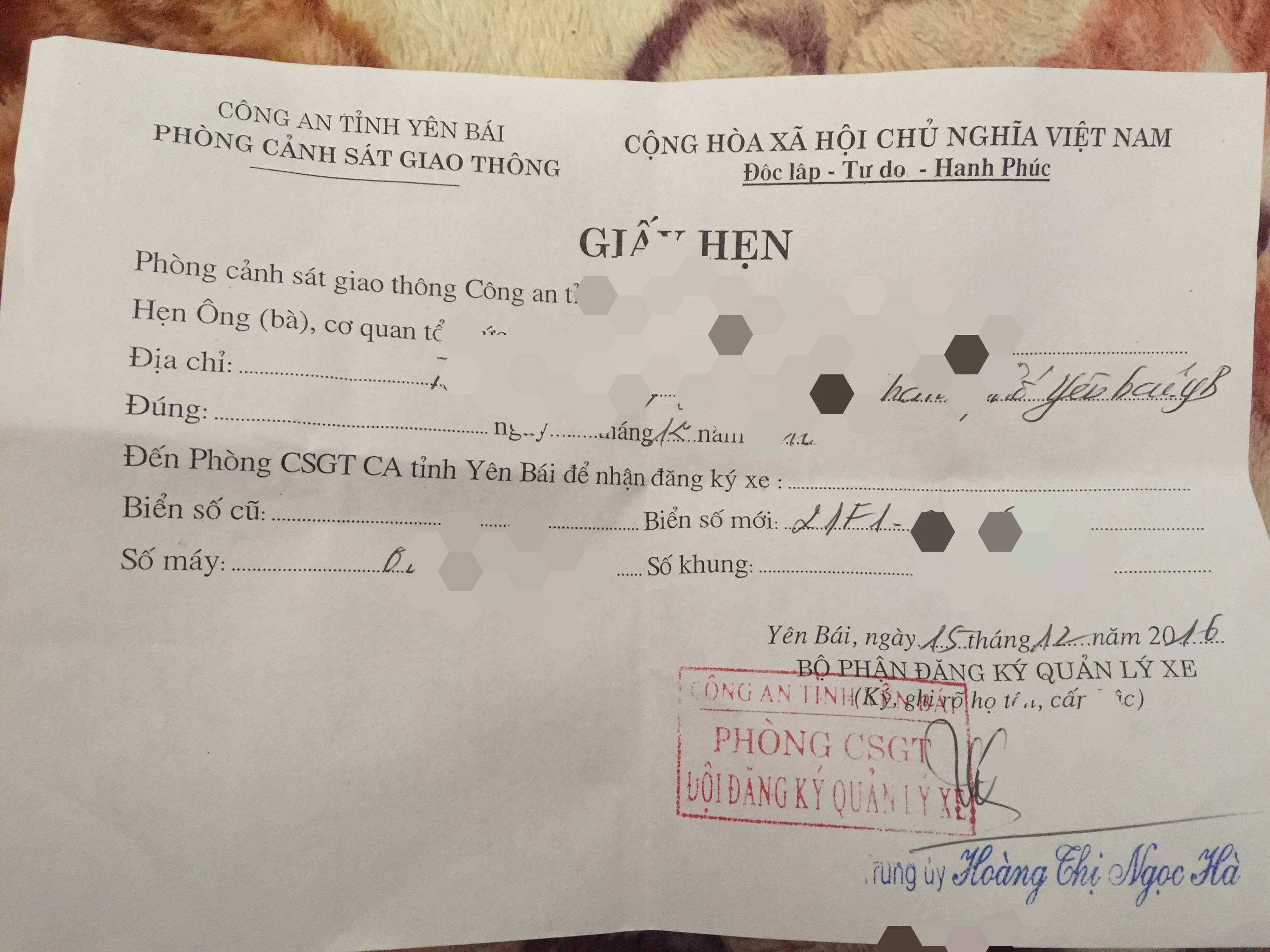 Giấy hẹn đổi, cấp có thể thay thế đăng ký xe khi tham gia giao thông?