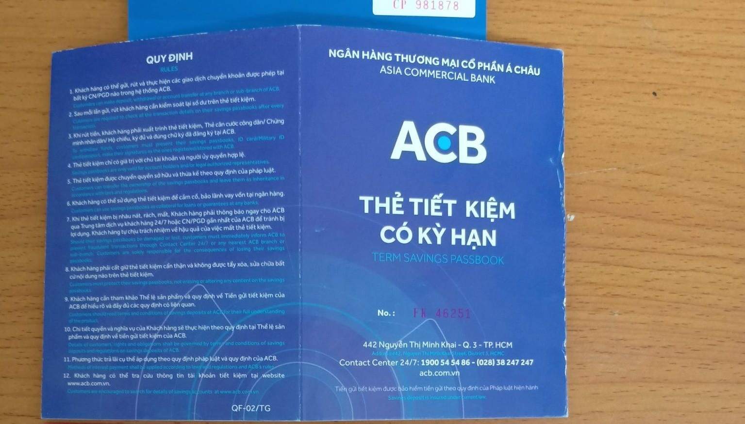 Sổ tiết kiệm có kỳ hạn ACB