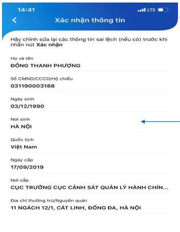 Xác nhận thông tin