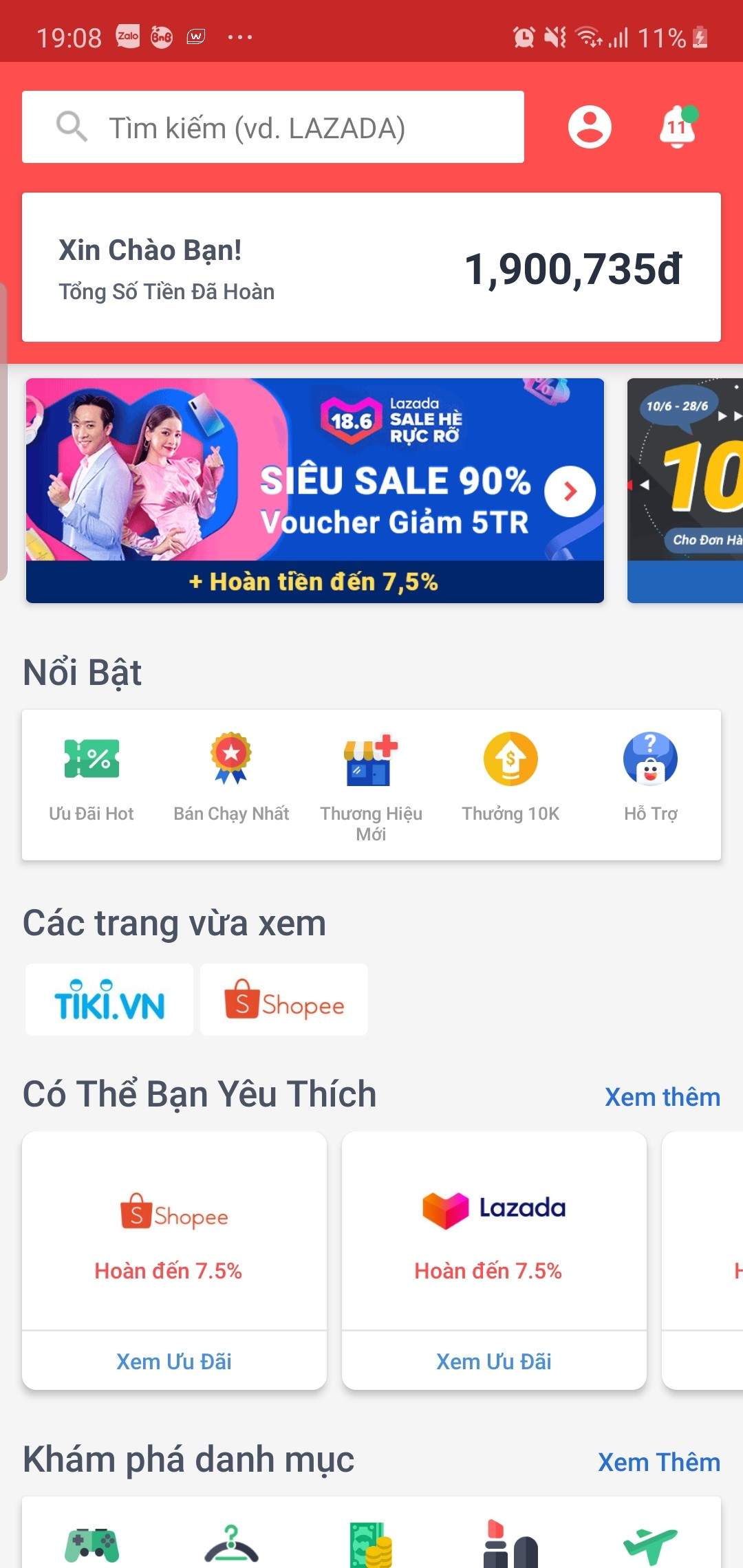 Giao diện app ShopBack