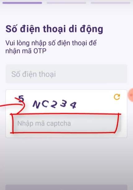 Nhập số điện thoại và mã captcha