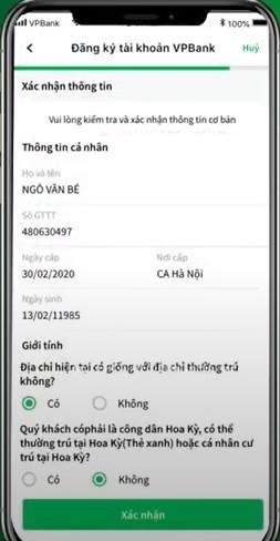 Xác nhận thông tin