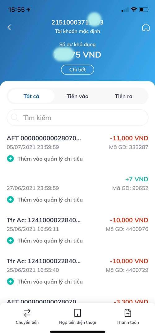 Hệ thống sẽ hiển thị toàn bộ thông tin giao dịch