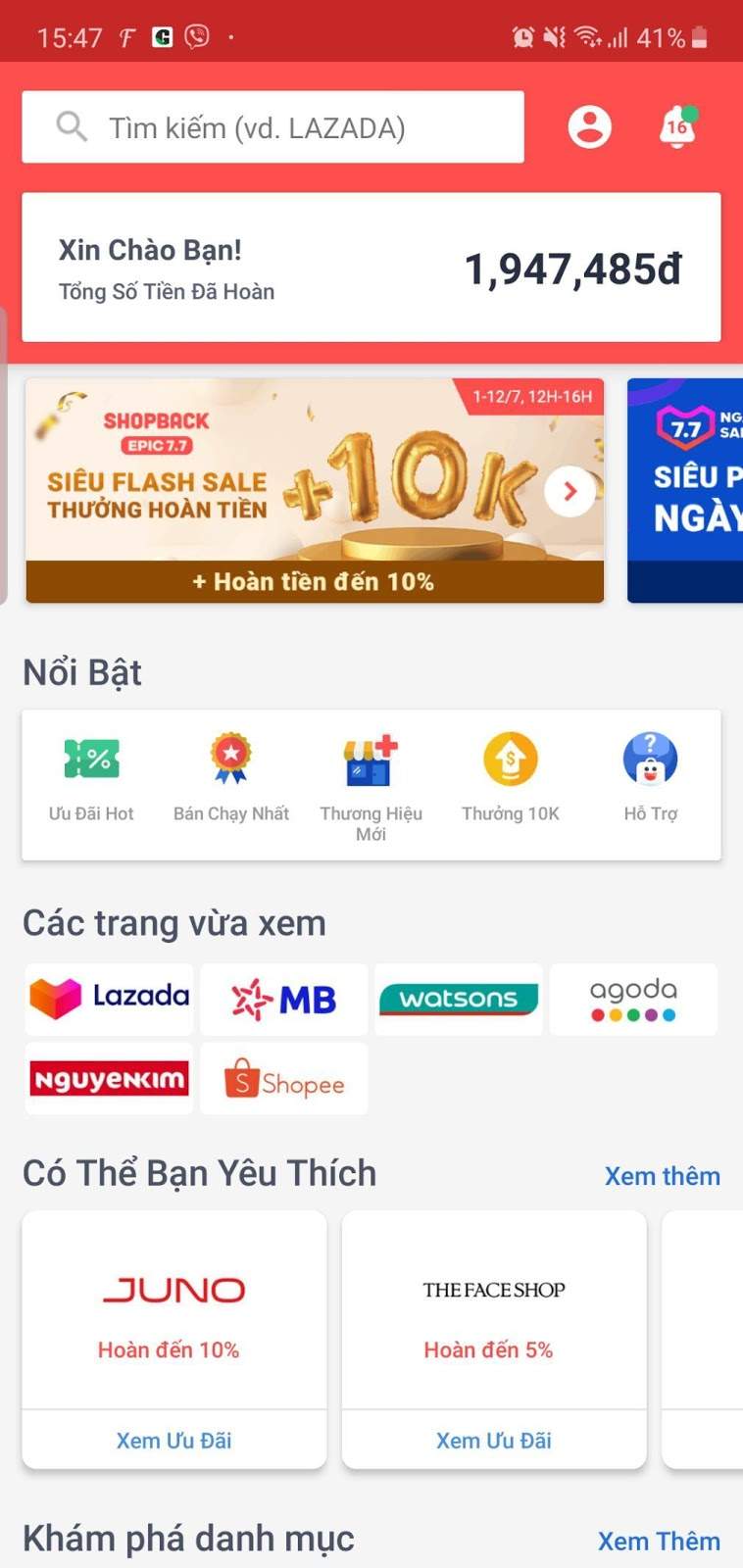 Nền tảng hoàn tiền ShopBack khi mua sắm online