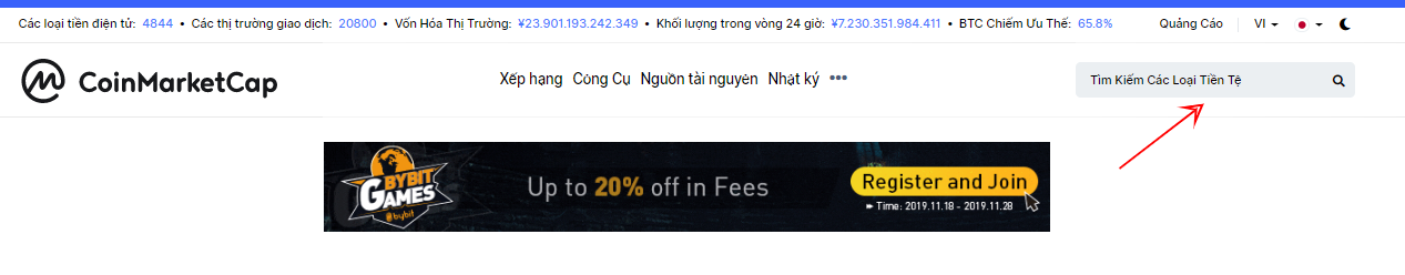 Tra cứu tỷ giá tiền ảo trên ô tìm kiếm