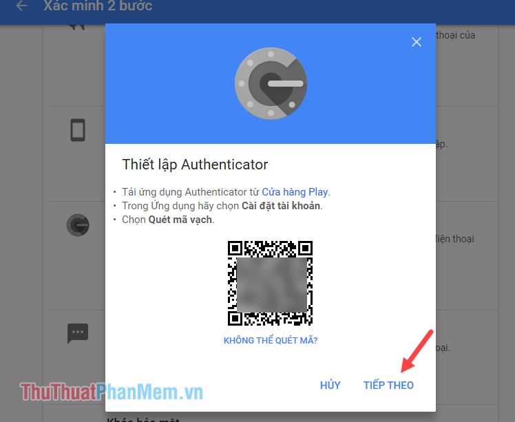 Trên máy tính, nhấn nút Tiếp theo ở màn hình QR Code