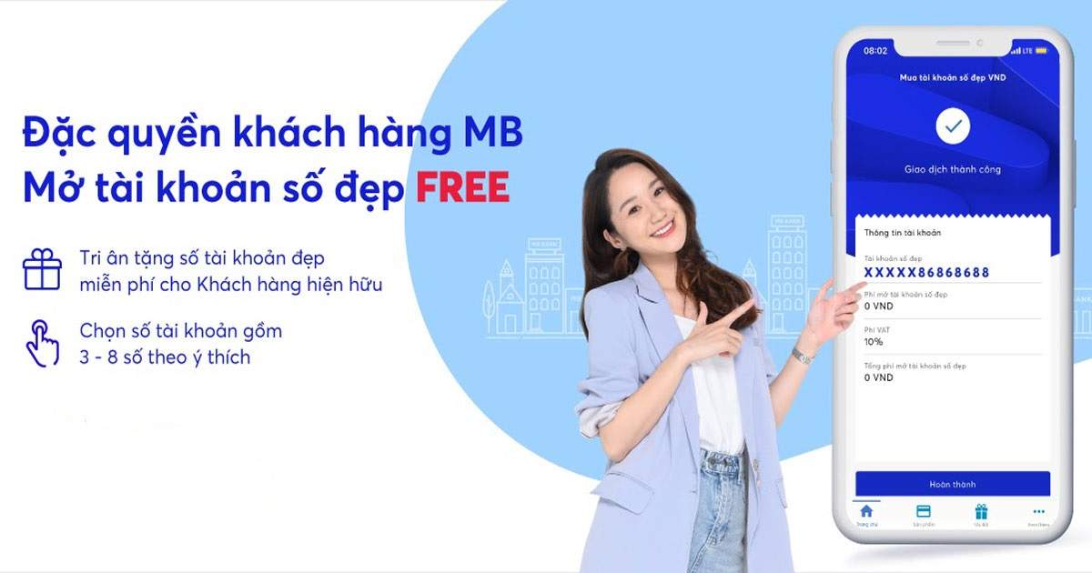 Mở tài khoản số đẹp miễn phí trên app MB Bank