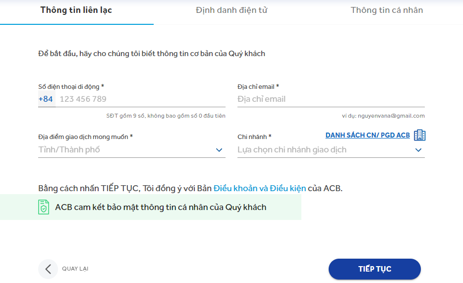 Điền thông tin theo mẫu