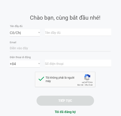 Điền thông tin mở thẻ