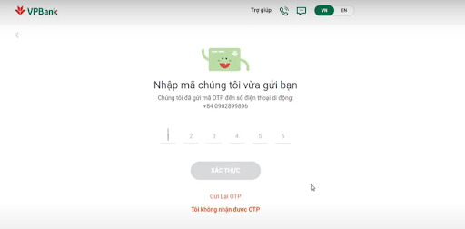Nhập mã OTP được gửi về điện thoại