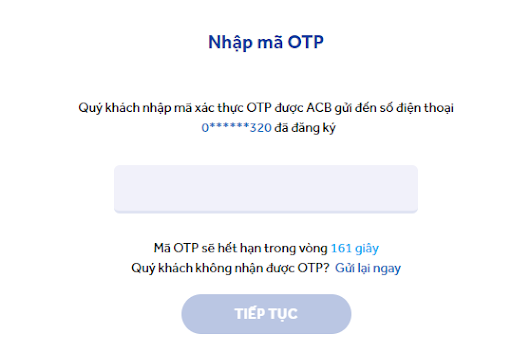Nhập mã OTP được gửi về số điện thoại