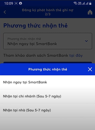 Chọn phương thức nhận thẻ tại nhà