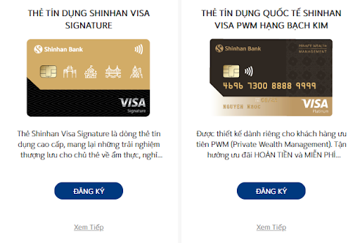 Chọn loại thẻ mà khách hàng muốn mở