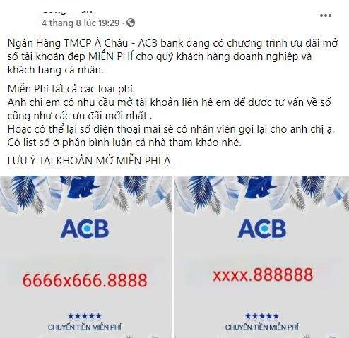 Số tài khoản đẹp ACB được rao bán tràn lan trên mạng