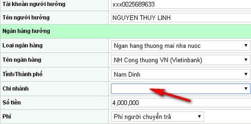 Chuyển khoản có cần ghi chi nhánh không