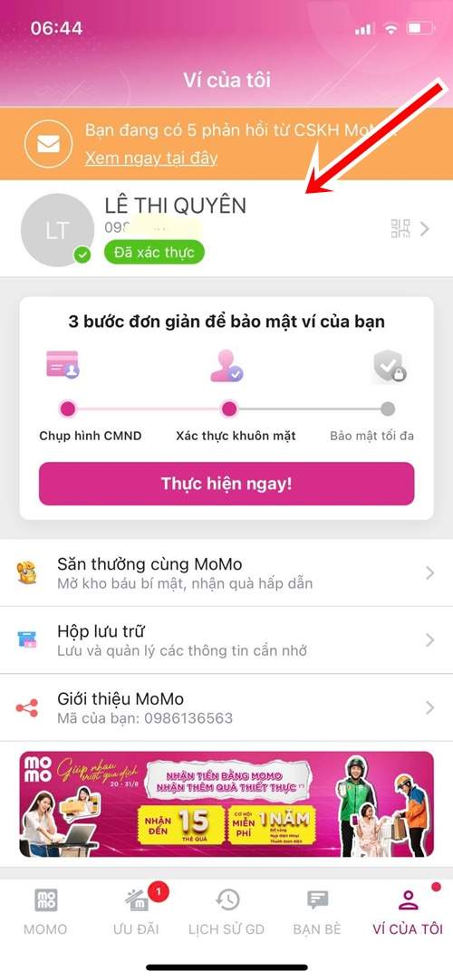 Sử dụng chức năng “Ví của tôi”