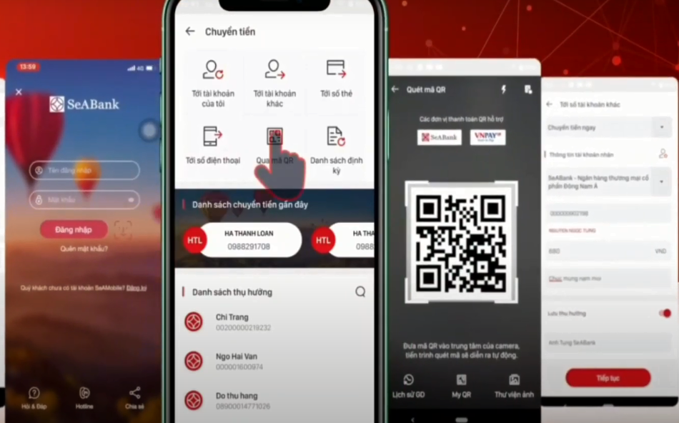 Chọn tính năng chuyển tiền QPcode và nhập thông tin 