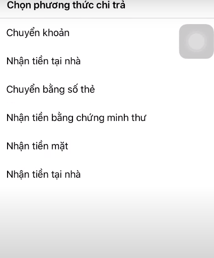 Chọn phương thức chi trả